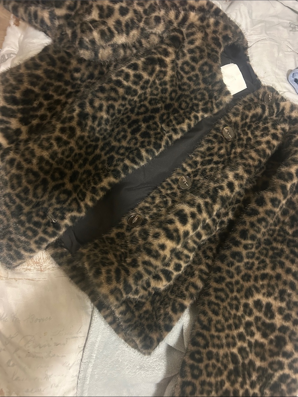 H&M women’s Leopard Print Faux Fur Pea Coat - Brown/Black